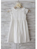 Peter Pan Collar Ivory Cotton Knee Length Flower Girl Dress Peter Pan Collar Ivory Cotton Knee Length Flower Girl Dress